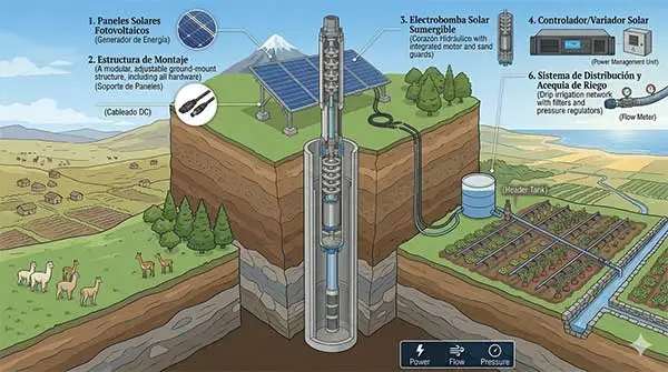 Componentes de un sistema de bombeo solar